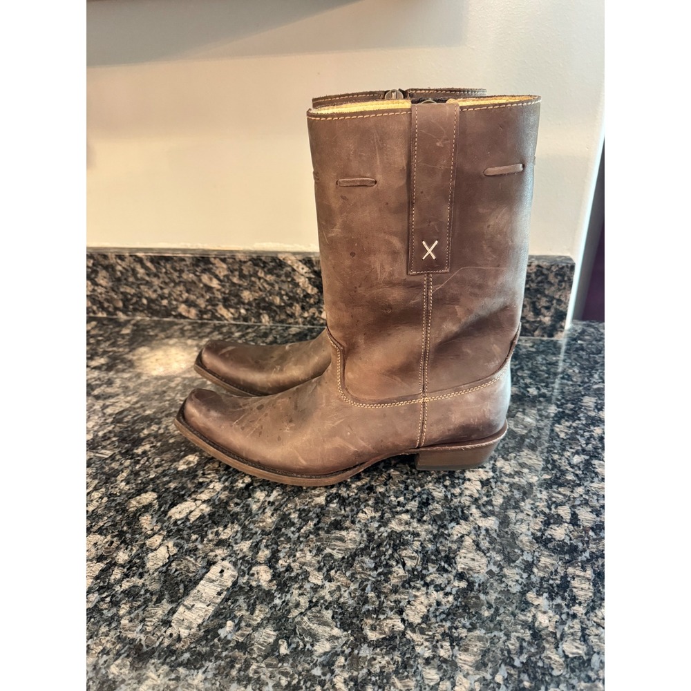Soto Boots Mens Brown Leather Western Back Zip Cowboy Boots Snip Toe 12 EE
